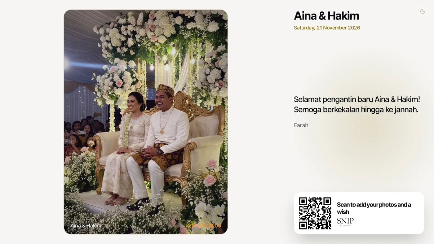 Live slideshow on a TV with a guest’s wish beside the photo